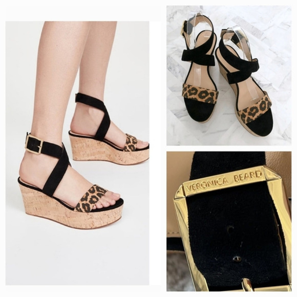 VERONICA BEARD Hurley Leopard-Print Platform Wedge Sandals - Picture 1 of 8